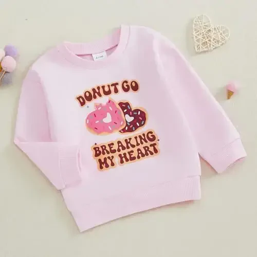 Baby Boy Girl Cute Long Sleeve Crew Neck Letters Heart Print Sweatshirt Infant Newborn Valentines Outfit - 3