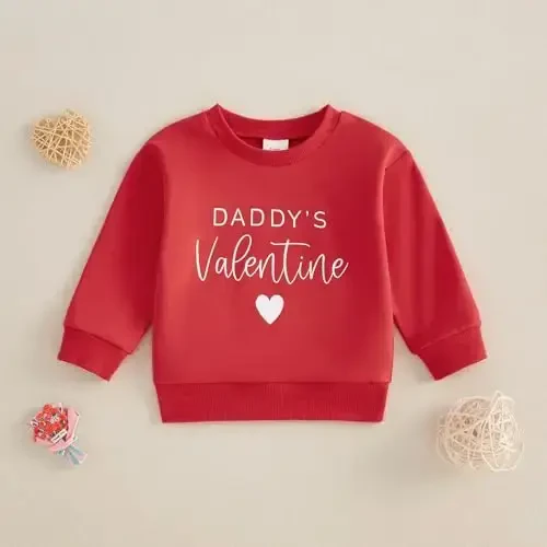Baby Boy Girl Cute Long Sleeve Crew Neck Letters Heart Print Sweatshirt Infant Newborn Valentines Outfit - 2