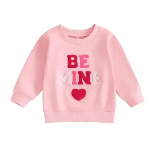 Baby Boy Girl Cute Long Sleeve Crew Neck Letters Heart Print Sweatshirt Infant Newborn Valentines Outfit 