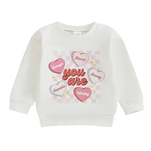 Baby Boy Girl Cute Long Sleeve Crew Neck Letters Heart Print Sweatshirt Infant Newborn Valentines Outfit 
