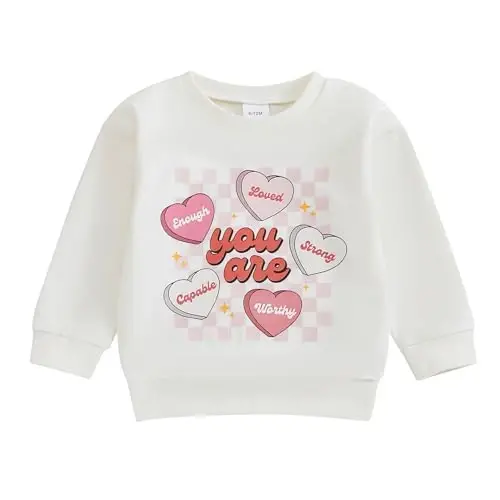 Baby Boy Girl Cute Long Sleeve Crew Neck Letters Heart Print Sweatshirt Infant Newborn Valentines Outfit - BABY