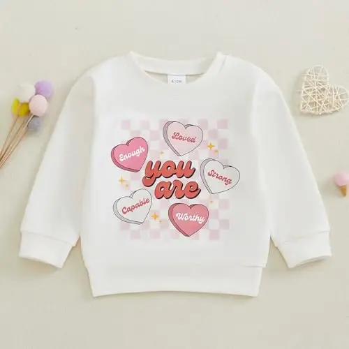 Baby Boy Girl Cute Long Sleeve Crew Neck Letters Heart Print Sweatshirt Infant Newborn Valentines Outfit - 2