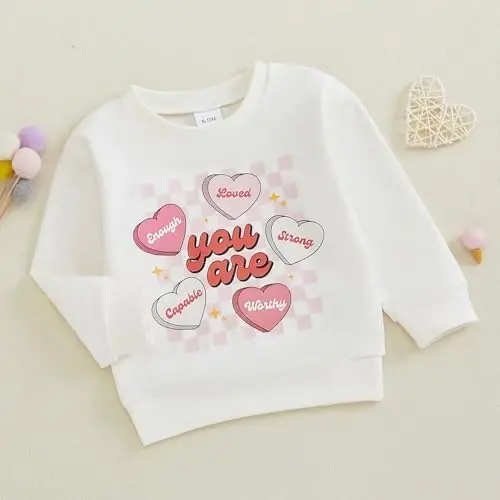 Baby Boy Girl Cute Long Sleeve Crew Neck Letters Heart Print Sweatshirt Infant Newborn Valentines Outfit - 3
