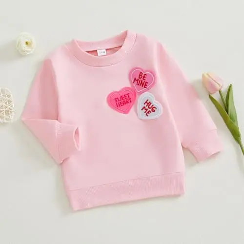 Baby Boy Girl Cute Long Sleeve Crew Neck Letters Heart Print Sweatshirt Infant Newborn Valentines Outfit - 3