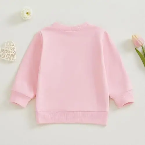Baby Boy Girl Cute Long Sleeve Crew Neck Letters Heart Print Sweatshirt Infant Newborn Valentines Outfit - 4