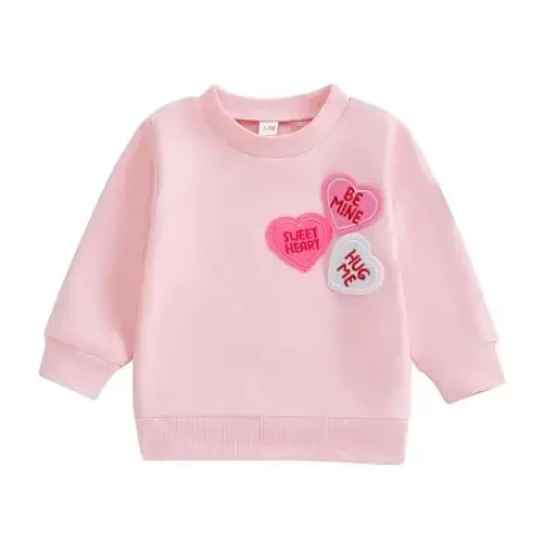 Baby Boy Girl Cute Long Sleeve Crew Neck Letters Heart Print Sweatshirt Infant Newborn Valentines Outfit 