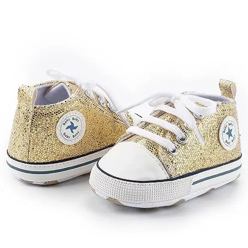 Baby Boys Girls Star High Top Sneaker Soft Anti-Slip Sole Newborn Infant First Walkers Canvas Denim Shoes - 5