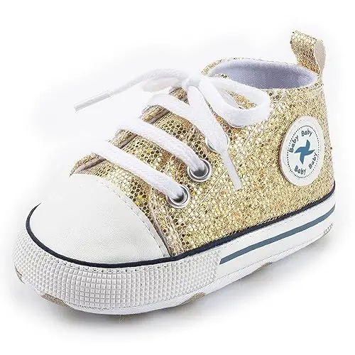 Baby Boys Girls Star High Top Sneaker Soft Anti-Slip Sole Newborn Infant First Walkers Canvas Denim Shoes - 6