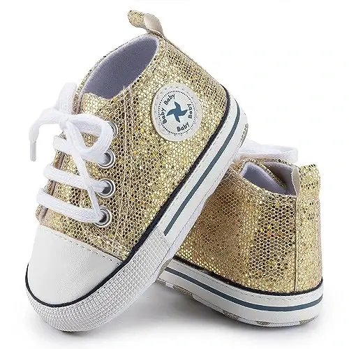 Baby Boys Girls Star High Top Sneaker Soft Anti-Slip Sole Newborn Infant First Walkers Canvas Denim Shoes - 2