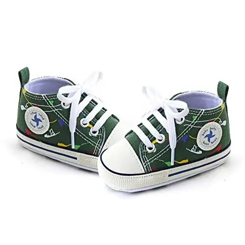 Baby Boys Girls Star High Top Sneaker Soft Anti-Slip Sole Newborn Infant First Walkers Canvas Denim Shoes - UARO (1)