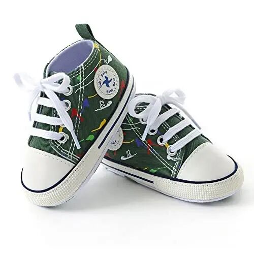 Baby Boys Girls Star High Top Sneaker Soft Anti-Slip Sole Newborn Infant First Walkers Canvas Denim Shoes - 3