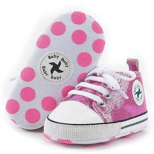 Baby Boys Girls Star High Top Sneaker Soft Anti-Slip Sole Newborn Infant First Walkers Canvas Denim Shoes 