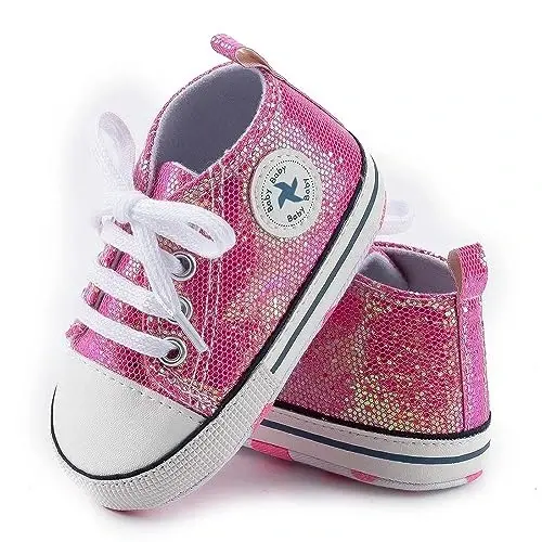 Baby Boys Girls Star High Top Sneaker Soft Anti-Slip Sole Newborn Infant First Walkers Canvas Denim Shoes - 2
