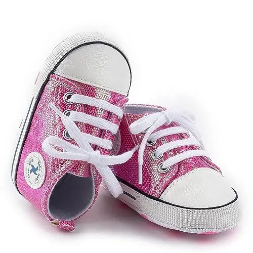 Baby Boys Girls Star High Top Sneaker Soft Anti-Slip Sole Newborn Infant First Walkers Canvas Denim Shoes - 3