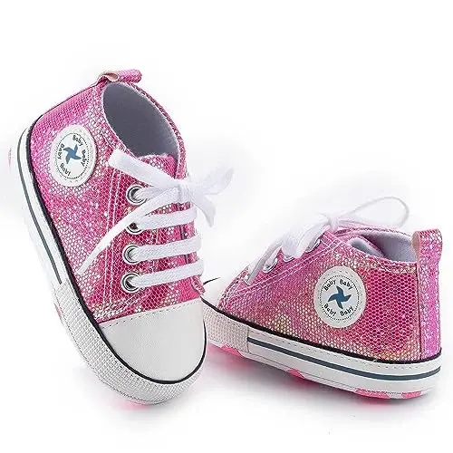 Baby Boys Girls Star High Top Sneaker Soft Anti-Slip Sole Newborn Infant First Walkers Canvas Denim Shoes - 4