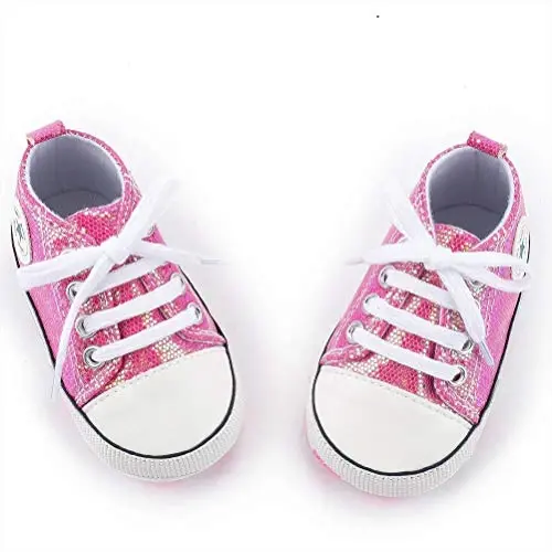Baby Boys Girls Star High Top Sneaker Soft Anti-Slip Sole Newborn Infant First Walkers Canvas Denim Shoes - 5
