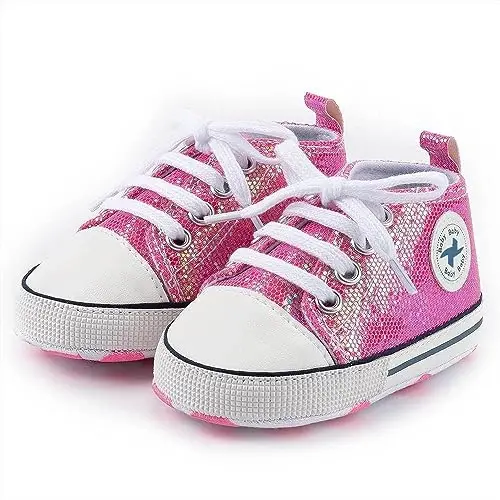 Baby Boys Girls Star High Top Sneaker Soft Anti-Slip Sole Newborn Infant First Walkers Canvas Denim Shoes - 6