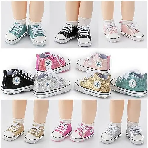 Baby Boys Girls Star High Top Sneaker Soft Anti-Slip Sole Newborn Infant First Walkers Canvas Denim Shoes - 7