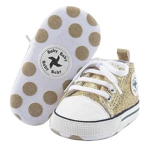 Baby Boys Girls Star High Top Sneaker Soft Anti-Slip Sole Newborn Infant First Walkers Canvas Denim Shoes - 1