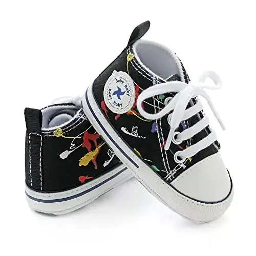 Baby Boys Girls Star High Top Sneaker Soft Anti-Slip Sole Newborn Infant First Walkers Canvas Denim Shoes - 2