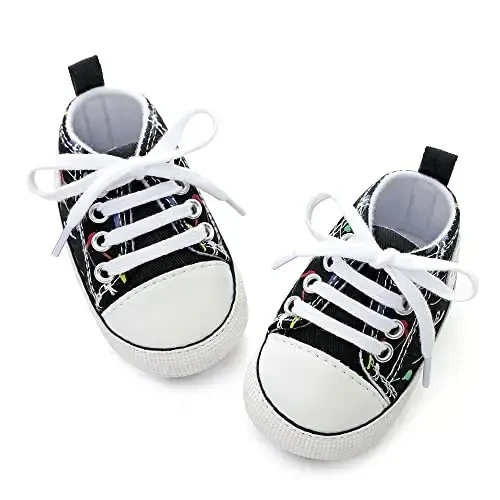Baby Boys Girls Star High Top Sneaker Soft Anti-Slip Sole Newborn Infant First Walkers Canvas Denim Shoes - 4