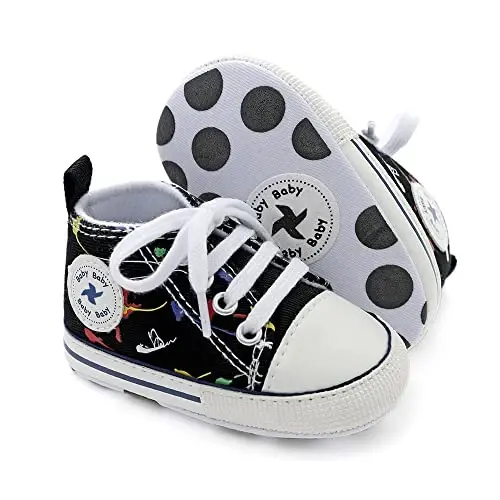 Baby Boys Girls Star High Top Sneaker Soft Anti-Slip Sole Newborn Infant First Walkers Canvas Denim Shoes - 1