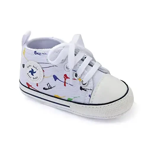 Baby Boys Girls Star High Top Sneaker Soft Anti-Slip Sole Newborn Infant First Walkers Canvas Denim Shoes - 5