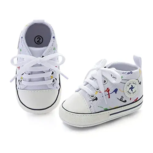 Baby Boys Girls Star High Top Sneaker Soft Anti-Slip Sole Newborn Infant First Walkers Canvas Denim Shoes - 4