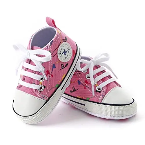 Baby Boys Girls Star High Top Sneaker Soft Anti-Slip Sole Newborn Infant First Walkers Canvas Denim Shoes - 3