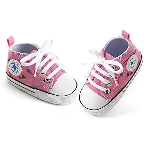Baby Boys Girls Star High Top Sneaker Soft Anti-Slip Sole Newborn Infant First Walkers Canvas Denim Shoes - 5