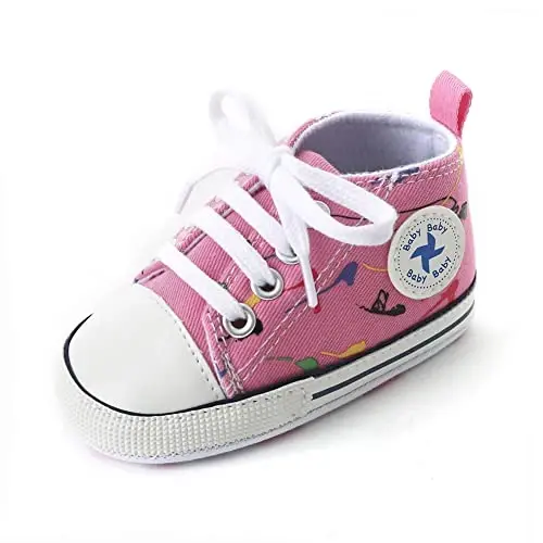 Baby Boys Girls Star High Top Sneaker Soft Anti-Slip Sole Newborn Infant First Walkers Canvas Denim Shoes - 1