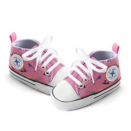 Baby Boys Girls Star High Top Sneaker Soft Anti-Slip Sole Newborn Infant First Walkers Canvas Denim Shoes - 4
