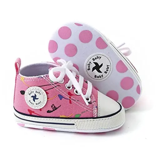 Baby Boys Girls Star High Top Sneaker Soft Anti-Slip Sole Newborn Infant First Walkers Canvas Denim Shoes - UARO (1)