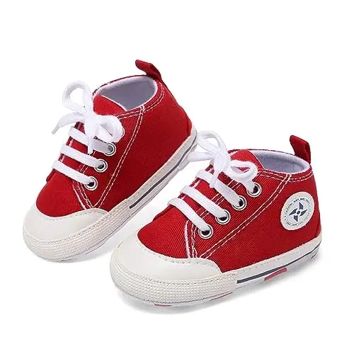 Baby Boys Girls Star High Top Sneaker Soft Anti-Slip Sole Newborn Infant First Walkers Canvas Denim Shoes - BABY (1)