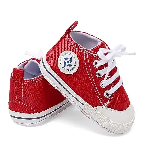 Baby Boys Girls Star High Top Sneaker Soft Anti-Slip Sole Newborn Infant First Walkers Canvas Denim Shoes - 4
