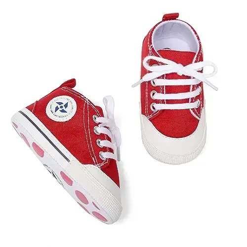 Baby Boys Girls Star High Top Sneaker Soft Anti-Slip Sole Newborn Infant First Walkers Canvas Denim Shoes - 3