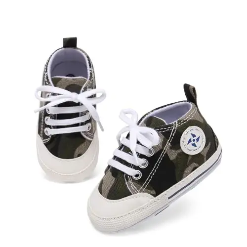 Baby Boys Girls Star High Top Sneaker Soft Anti-Slip Sole Newborn Infant First Walkers Canvas Denim Shoes - 3