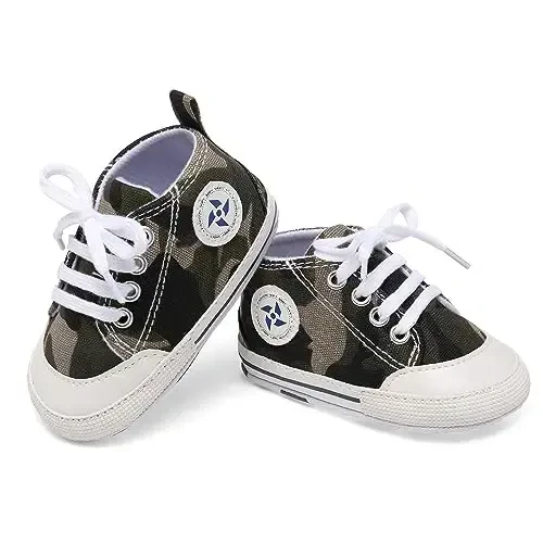 Baby Boys Girls Star High Top Sneaker Soft Anti-Slip Sole Newborn Infant First Walkers Canvas Denim Shoes - 4