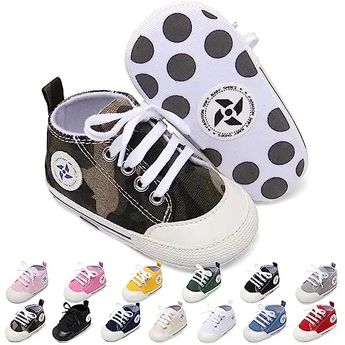 Baby Boys Girls Star High Top Sneaker Soft Anti-Slip Sole Newborn Infant First Walkers Canvas Denim Shoes - 1