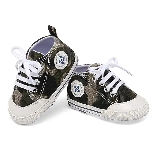 Baby Boys Girls Star High Top Sneaker Soft Anti-Slip Sole Newborn Infant First Walkers Canvas Denim Shoes - 4