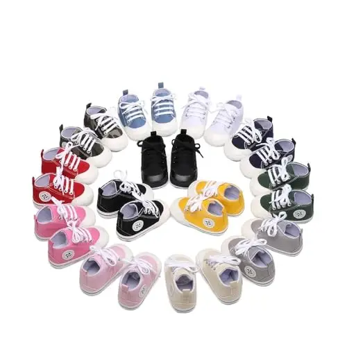 Baby Boys Girls Star High Top Sneaker Soft Anti-Slip Sole Newborn Infant First Walkers Canvas Denim Shoes - 6