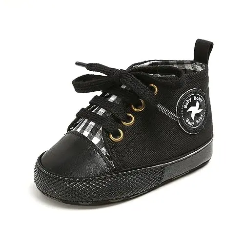 Baby Boys Girls Star High Top Sneaker Soft Anti-Slip Sole Newborn Infant First Walkers Canvas Denim Shoes - UARO