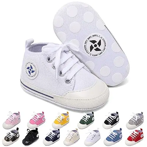 Baby Boys Girls Star High Top Sneaker Soft Anti-Slip Sole Newborn Infant First Walkers Canvas Denim Shoes - 1