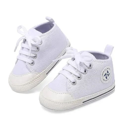Baby Boys Girls Star High Top Sneaker Soft Anti-Slip Sole Newborn Infant First Walkers Canvas Denim Shoes - BABY (1)