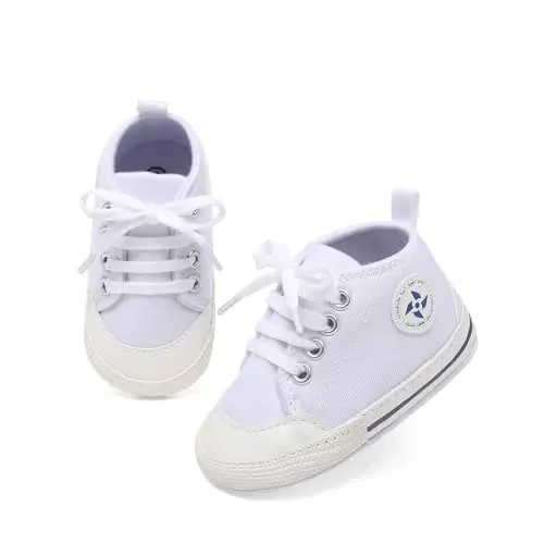 Baby Boys Girls Star High Top Sneaker Soft Anti-Slip Sole Newborn Infant First Walkers Canvas Denim Shoes - 6