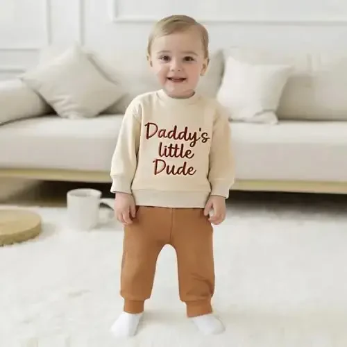 Baby Boy Fall Clothes Set Long Sleeve Letter Print Sweatshirt Pants Toddler Infant Outfits 6 12 18 24 Months 2T - BABY (1)