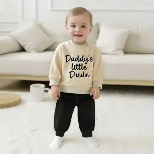 Baby Boy Fall Clothes Set Long Sleeve Letter Print Sweatshirt Pants Toddler Infant Outfits 6 12 18 24 Months 2T - BABY (1)