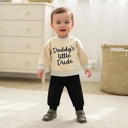 Baby Boy Fall Clothes Set Long Sleeve Letter Print Sweatshirt Pants Toddler Infant Outfits 6 12 18 24 Months 2T - 3
