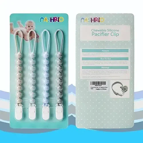 4-Pack Silicone Pacifier Clips for Baby Boys and Girls - with One-Piece Beads, Flexible and Rust-Free Holders for Teething Relief and Baby Essentials - Safe for Newborns (Grey) - 4