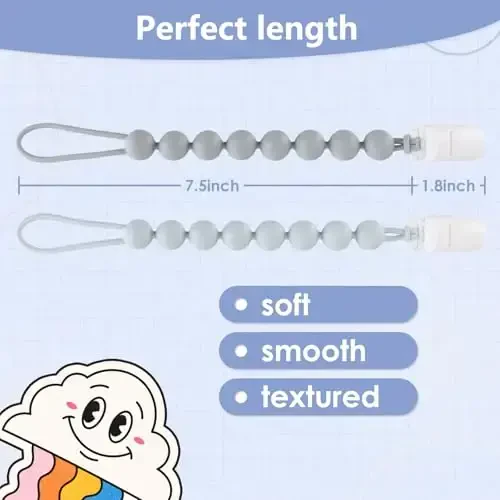 4-Pack Silicone Pacifier Clips for Baby Boys and Girls - with One-Piece Beads, Flexible and Rust-Free Holders for Teething Relief and Baby Essentials - Safe for Newborns (Grey) - 5